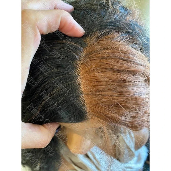 Synthetic Lace Front Wig Kinky Straight 1B/30 Bangs 20" Long Hair Deep Part U - Picture 11 of 12